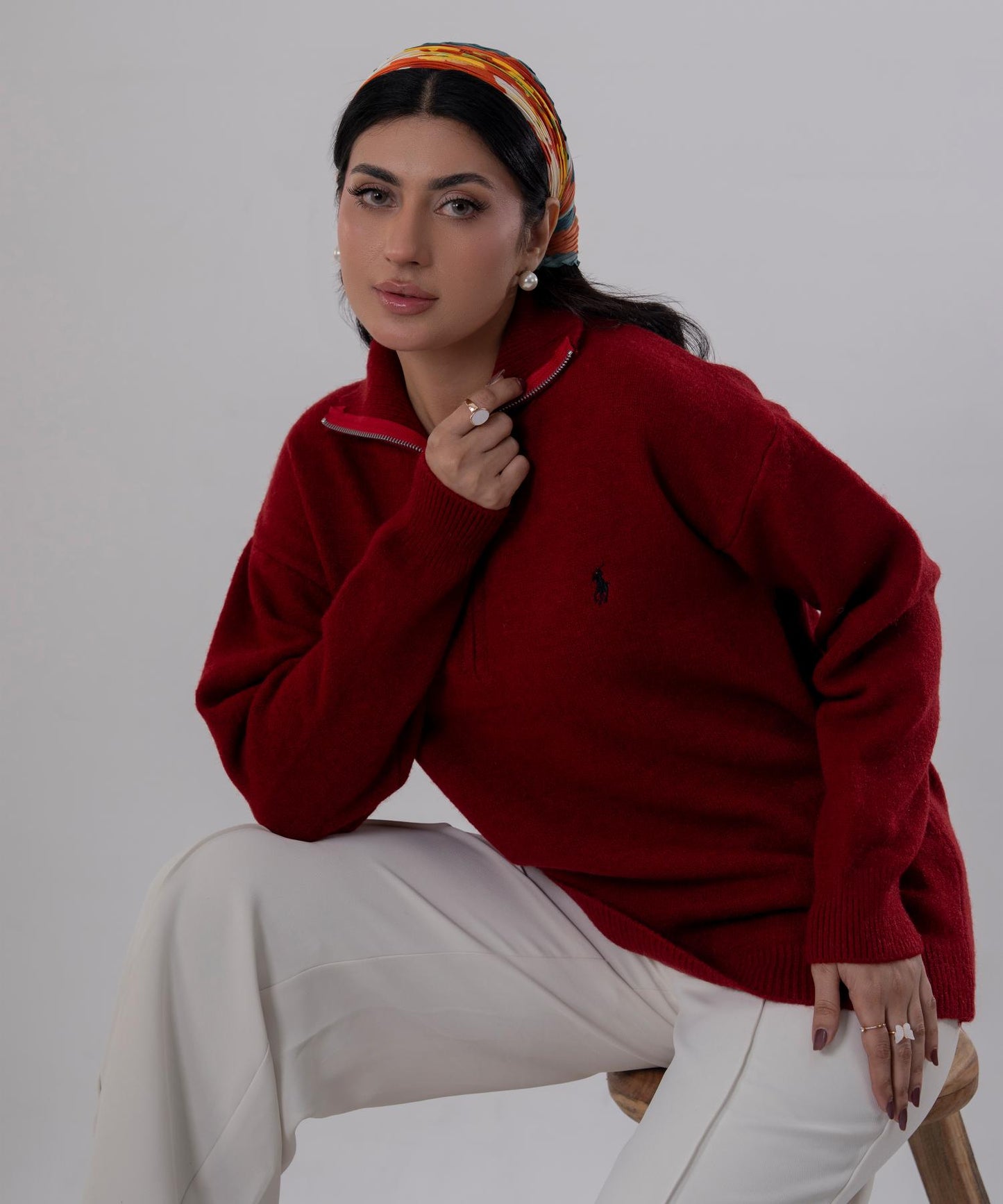 Rust Red Half-Zip Knit Sweater