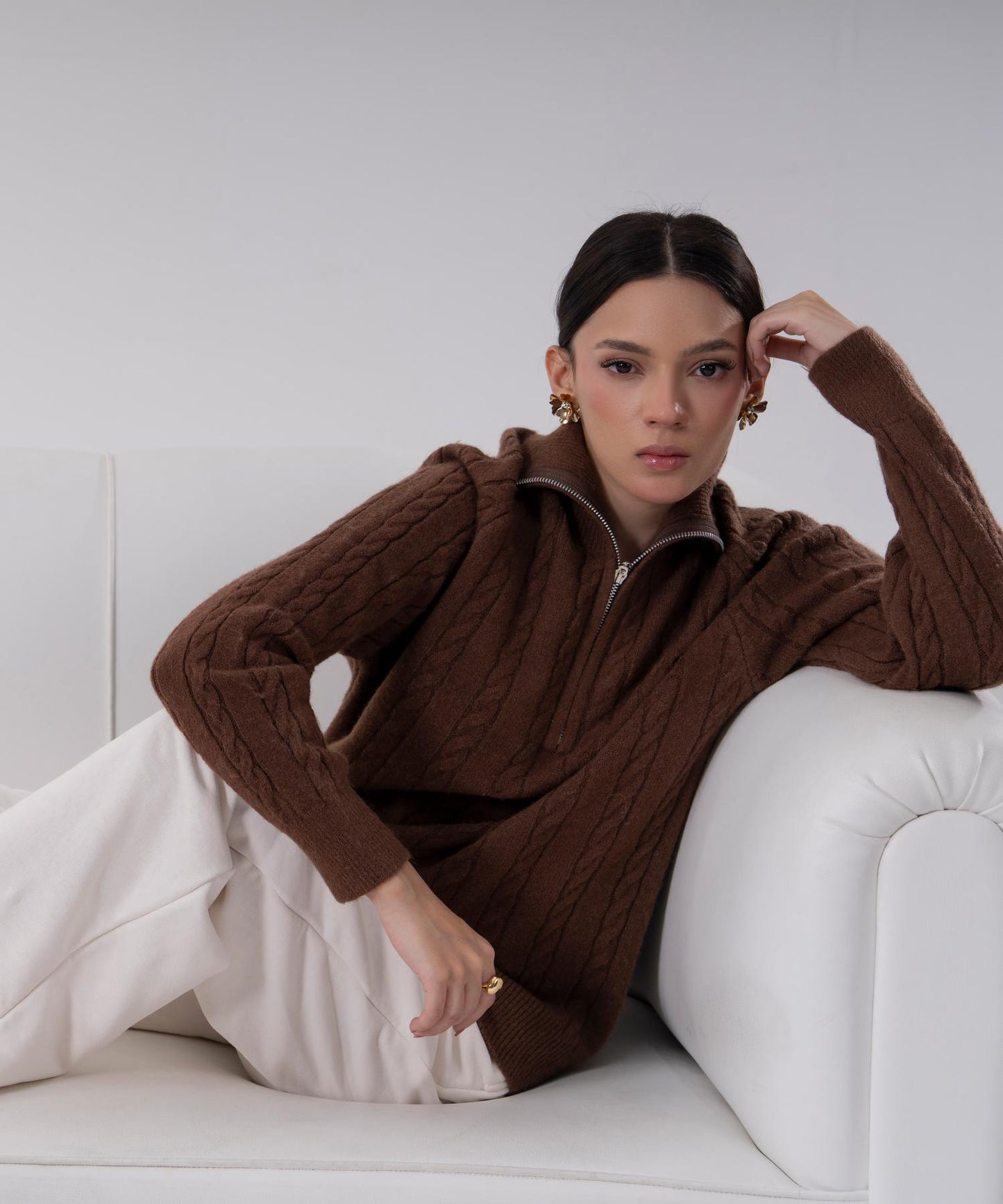 Cable-Knit Half-Zip Sweater