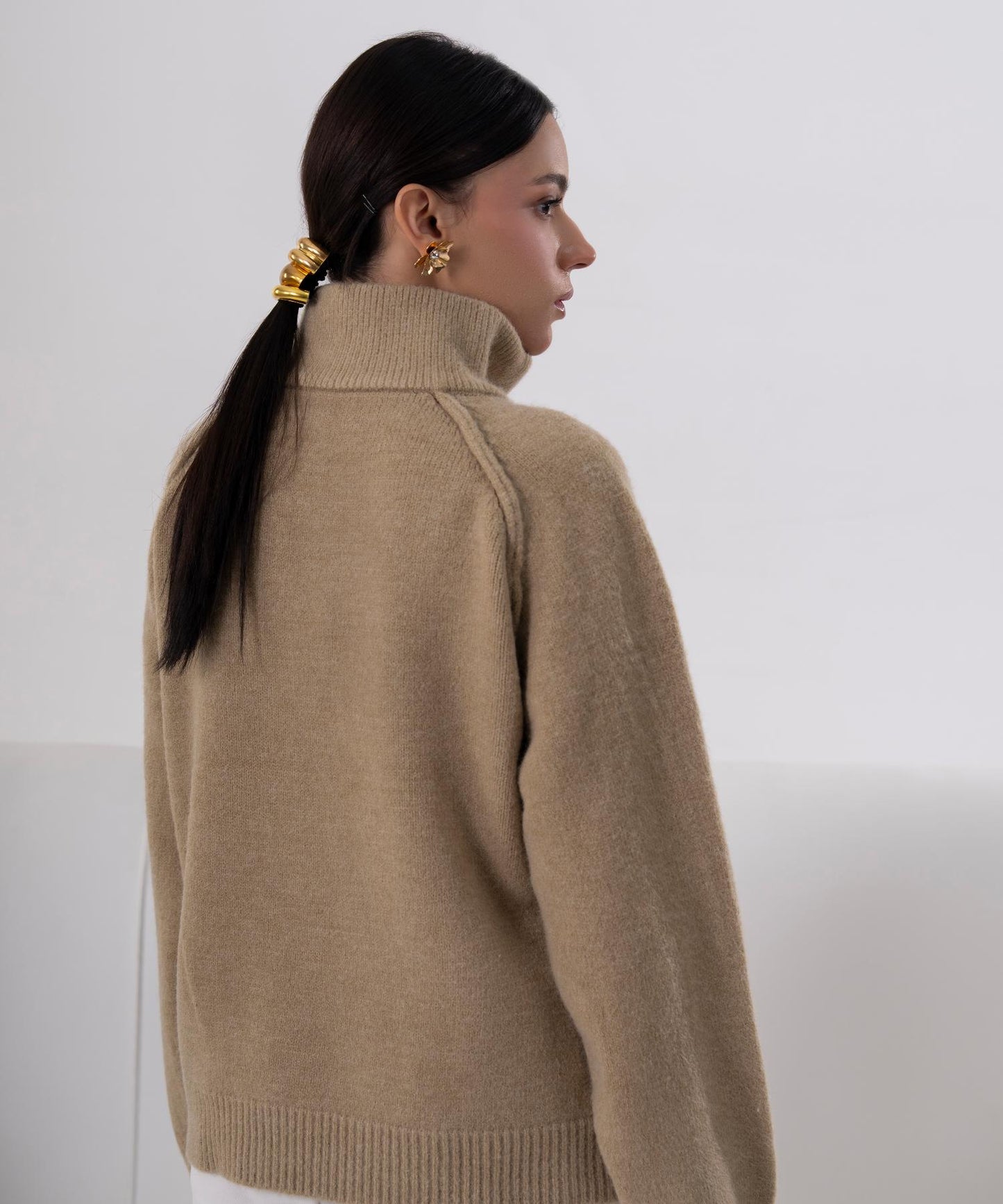 Camel Half-Zip Knit Sweater