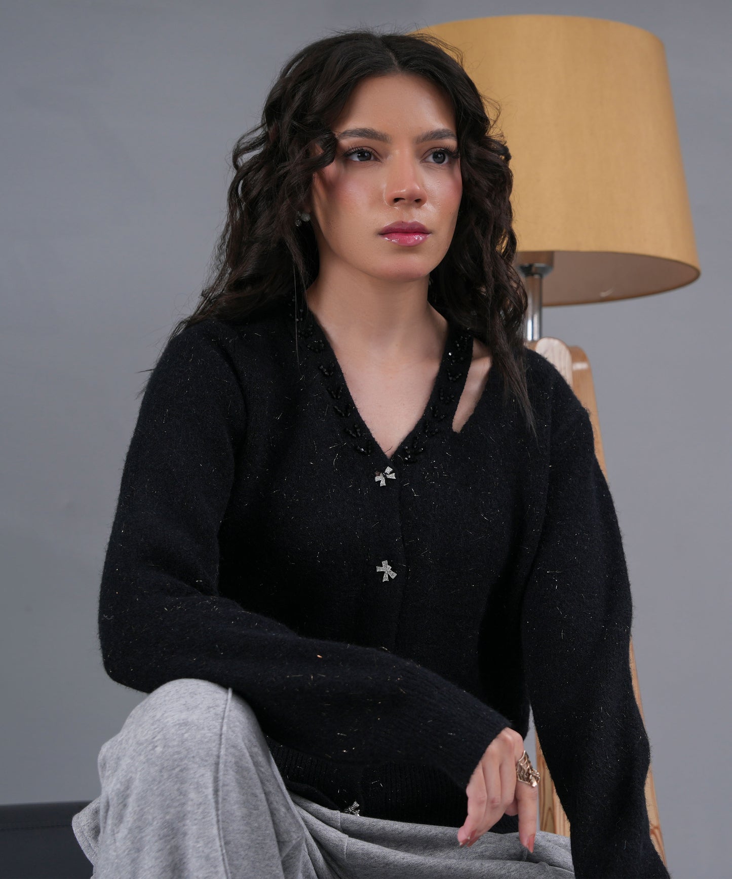 Black Embellished Knit Cardigan