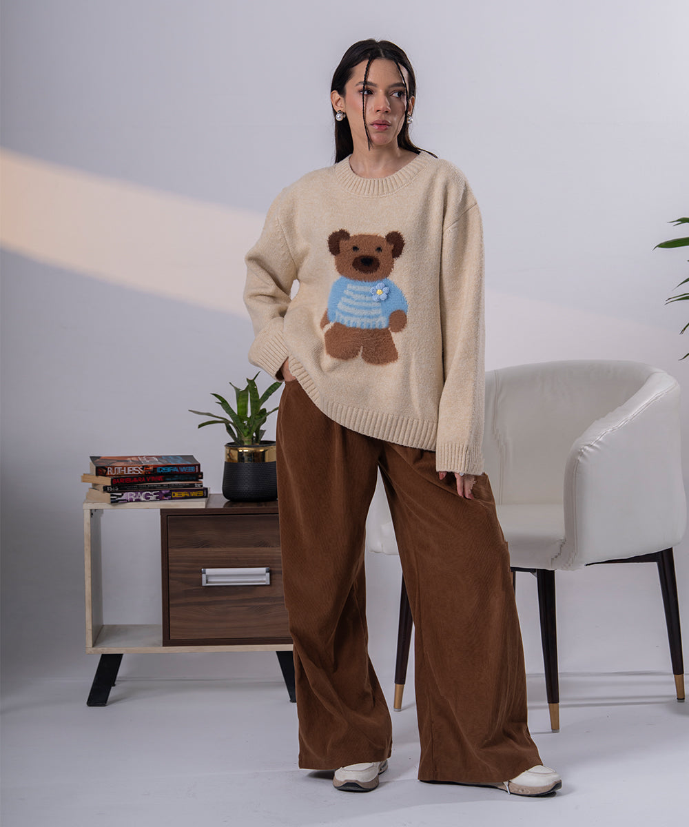 Cream Knit Teddy Bear Sweater