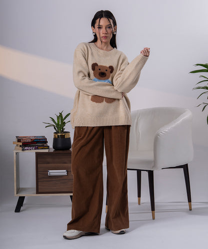 Cream Knit Teddy Bear Sweater