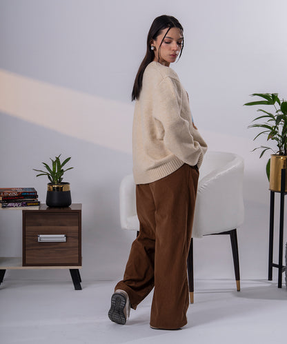 Cream Knit Teddy Bear Sweater