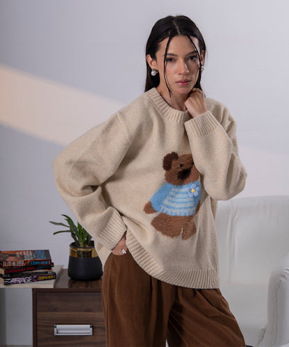Cream Knit Teddy Bear Sweater