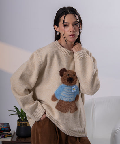 Cream Knit Teddy Bear Sweater