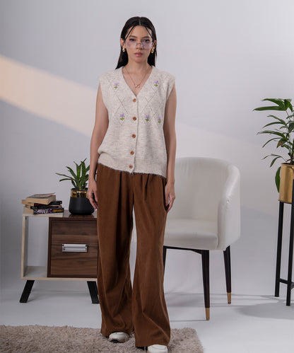 Ivory Floral Button Vest