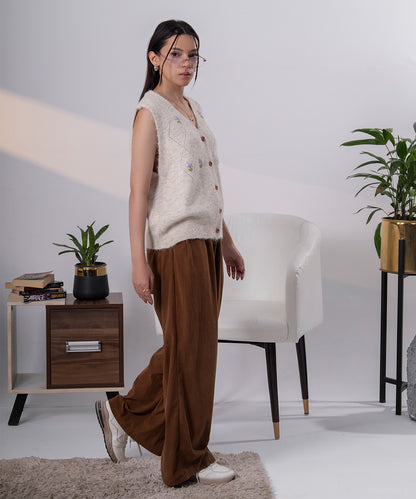 Ivory Floral Button Vest