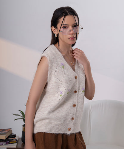 Ivory Floral Button Vest