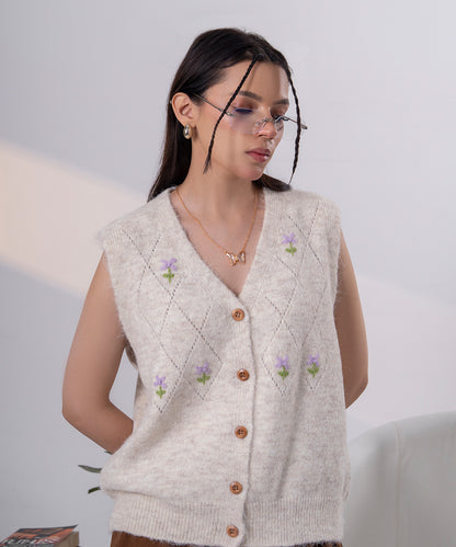 Ivory Floral Button Vest