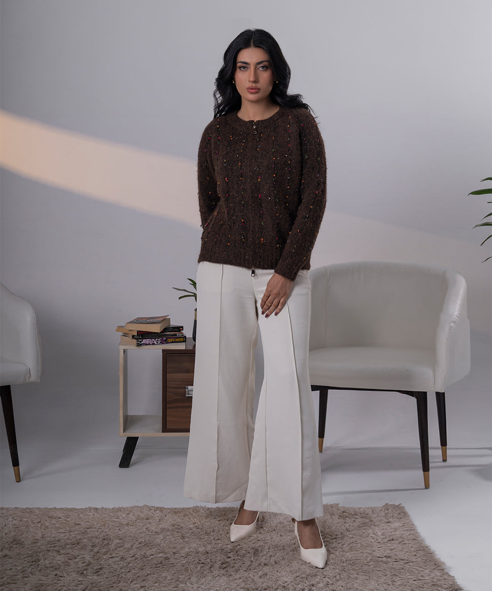 Confetti Knit Zip Vest – Cocoa Brown