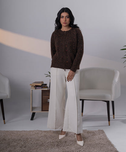 Confetti Knit Zip Vest – Cocoa Brown