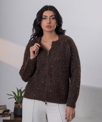 Confetti Knit Zip Vest – Cocoa Brown