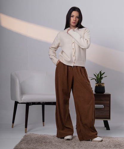 Ivory Lace-Up Hooded Knit Cardigan