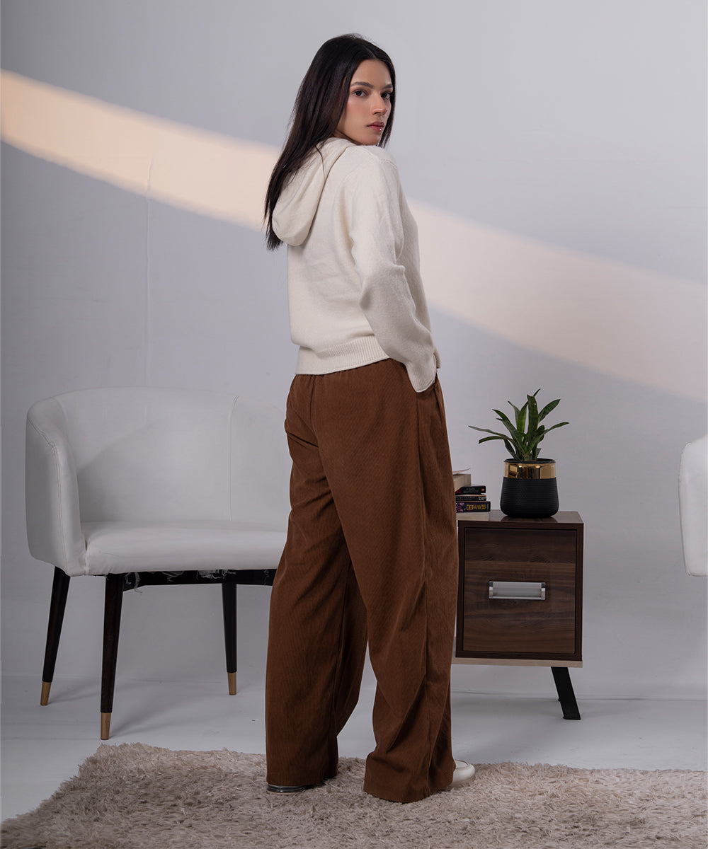 Ivory Lace-Up Hooded Knit Cardigan