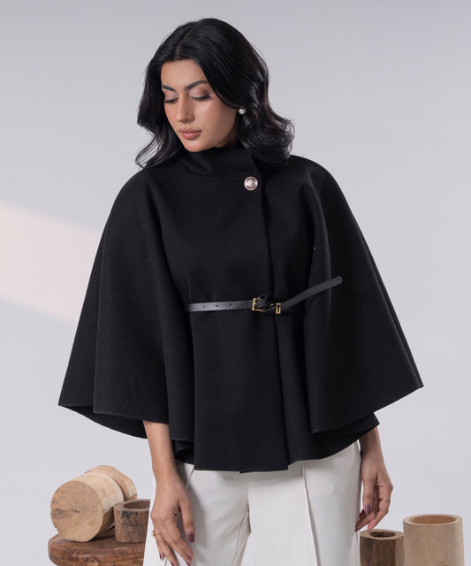 The Pearl Accent High-Neck Cape (Camel)