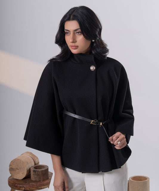 The Pearl Accent High-Neck Cape (Black)