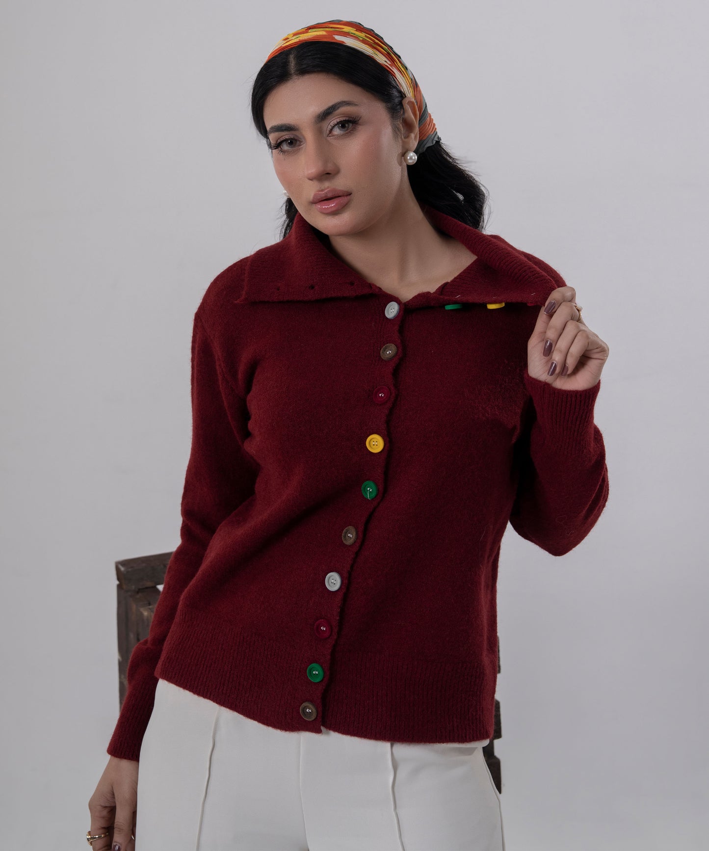 Button-Detail Knit Sweater