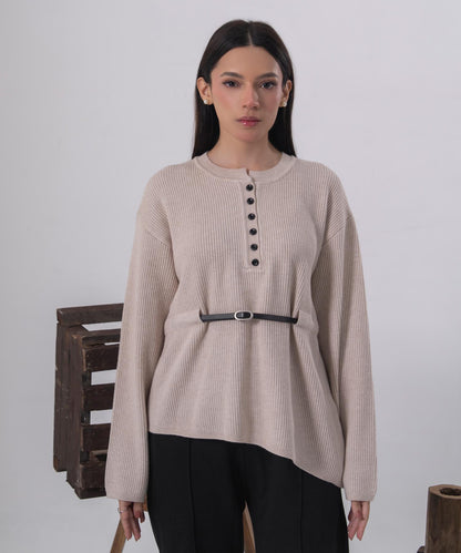 Soft Ribbed Belted Knit Top