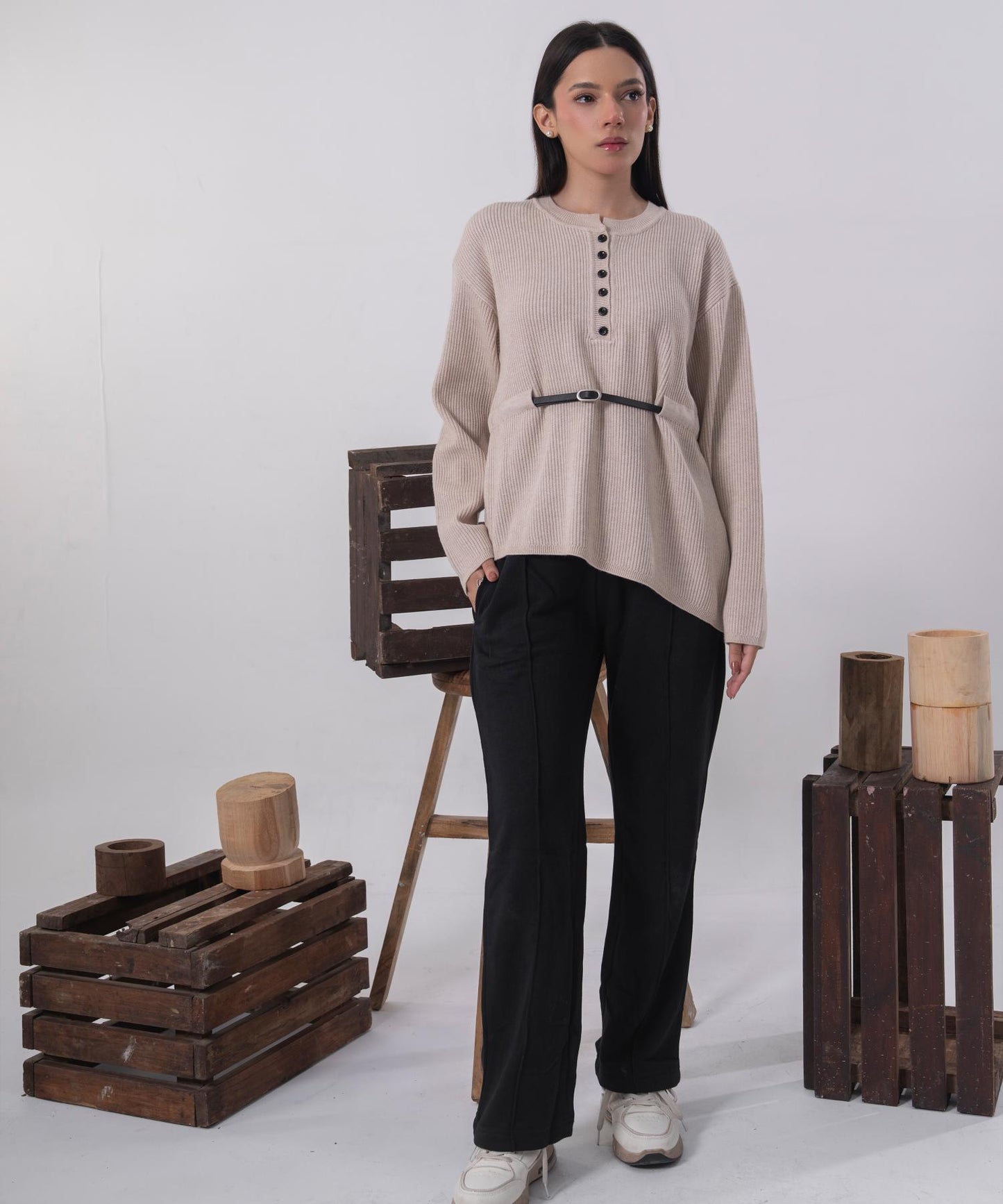 Soft Ribbed Belted Knit Top