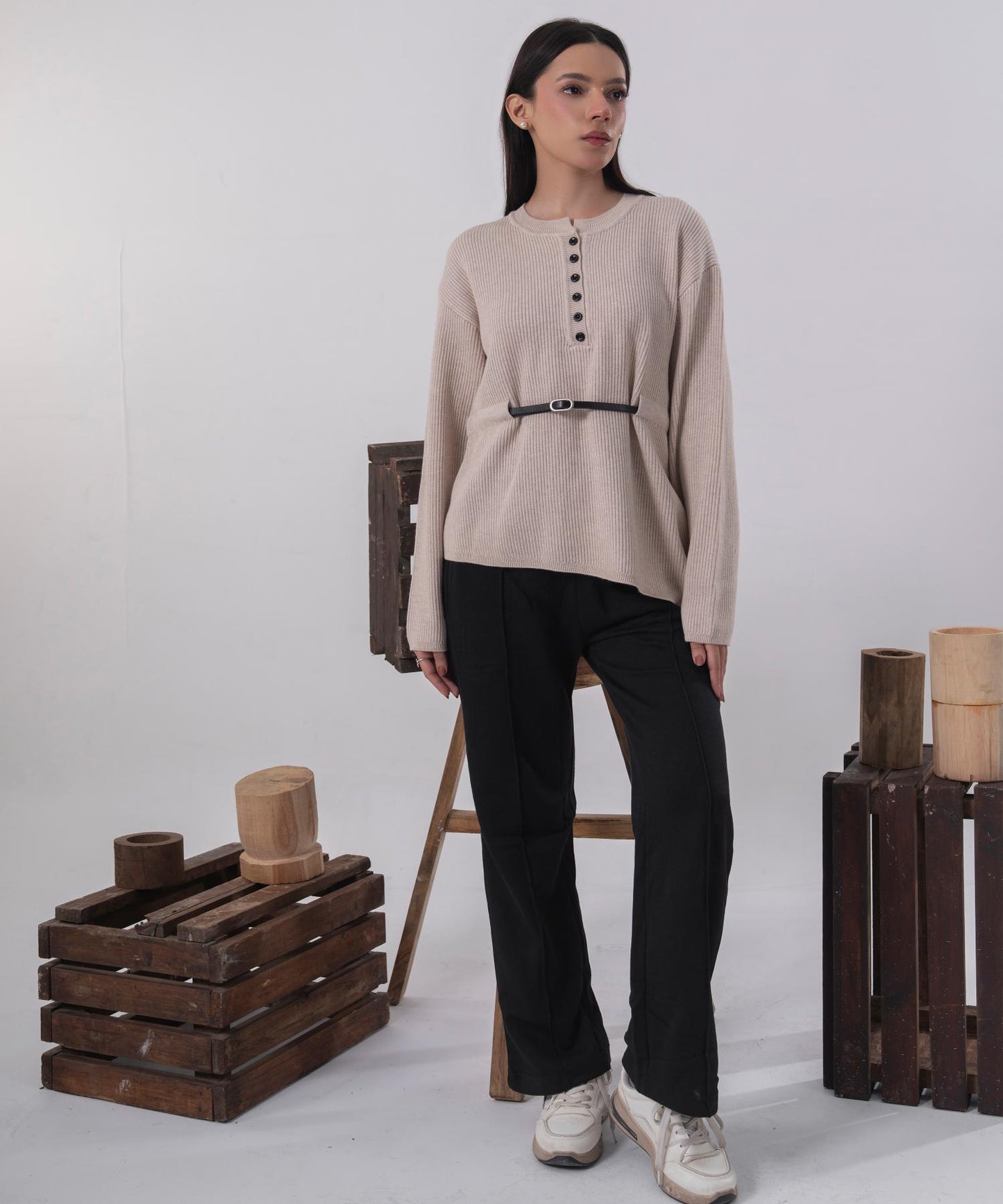 Soft Ribbed Belted Knit Top