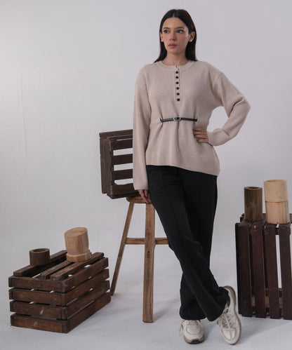 Soft Ribbed Belted Knit Top
