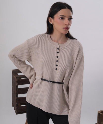 Soft Ribbed Belted Knit Top