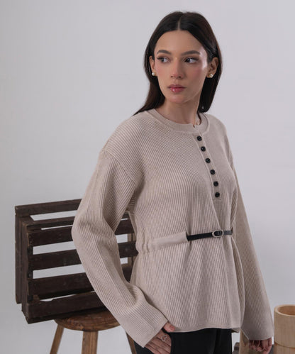 Soft Ribbed Belted Knit Top