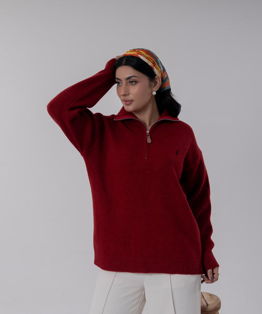 Rust Red Half-Zip Knit Sweater