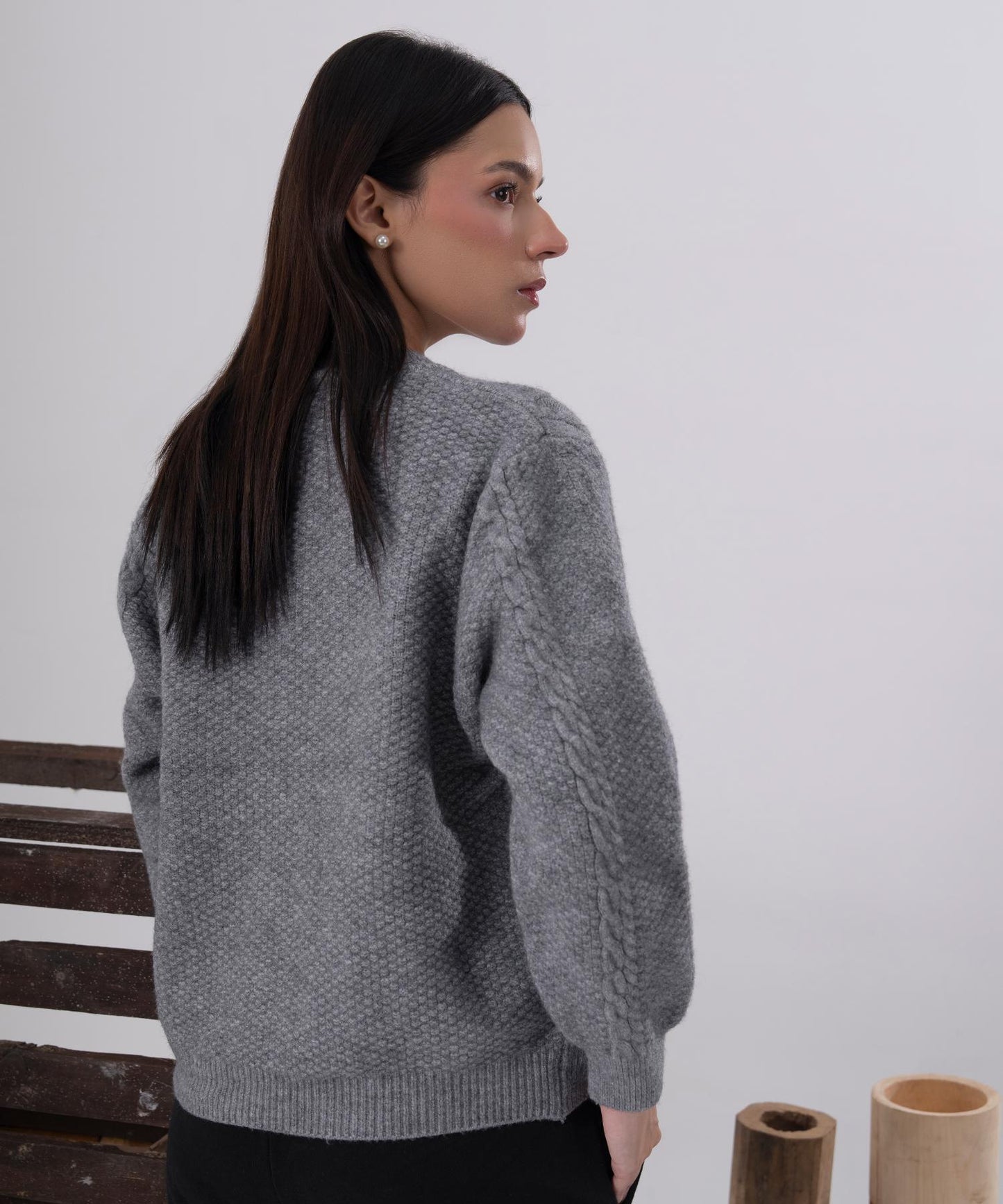 Classic Grey Cable-Knit Button Cardigan