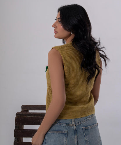 Olive Bloom Buttoned Knit Vest