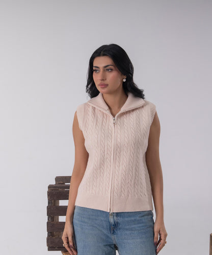 Cable Knit Zipper Vest