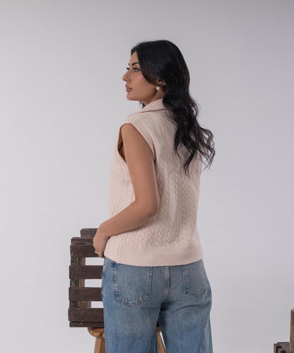 Cable Knit Zipper Vest