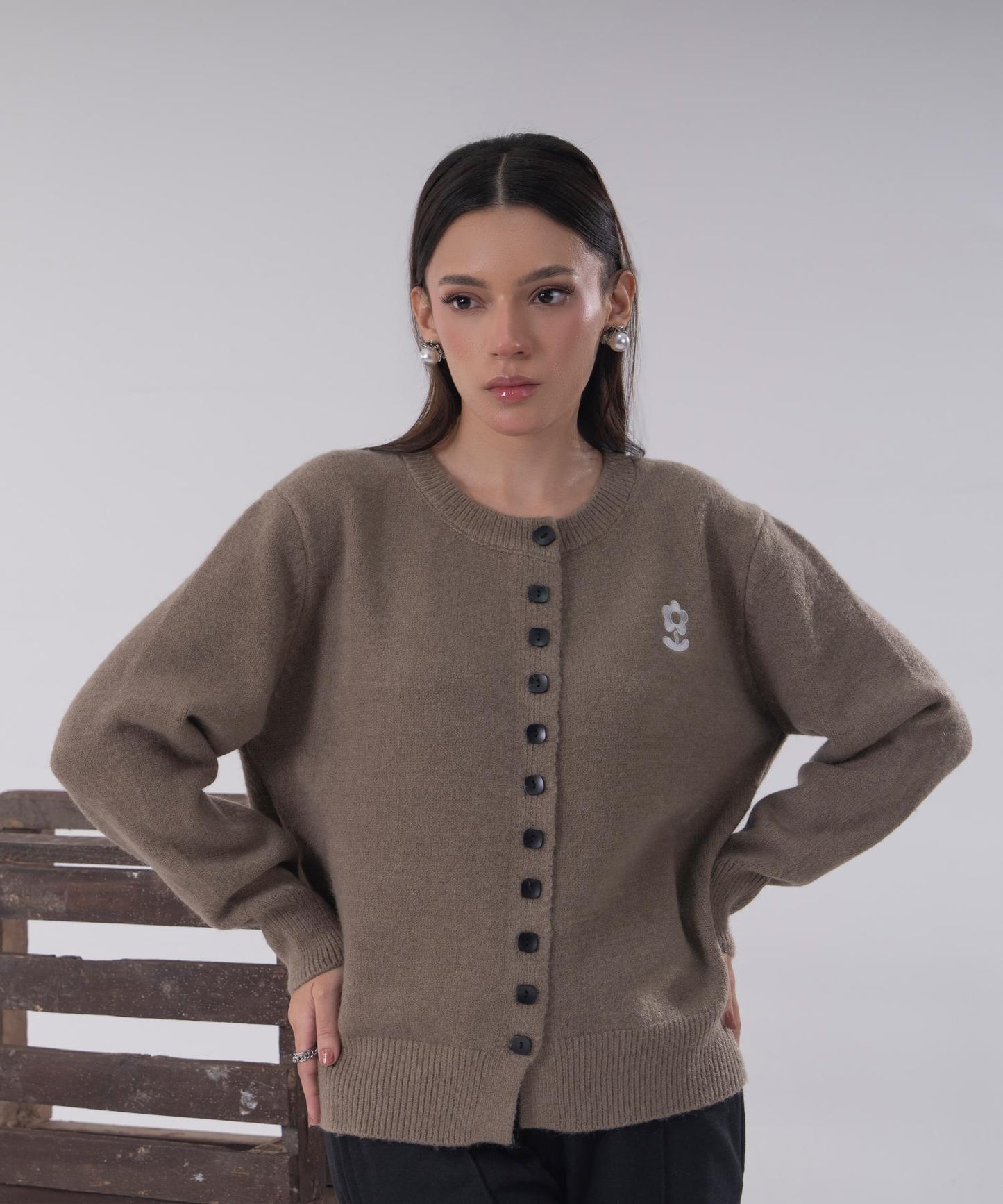 Embroidered Flower Knit Cardigan