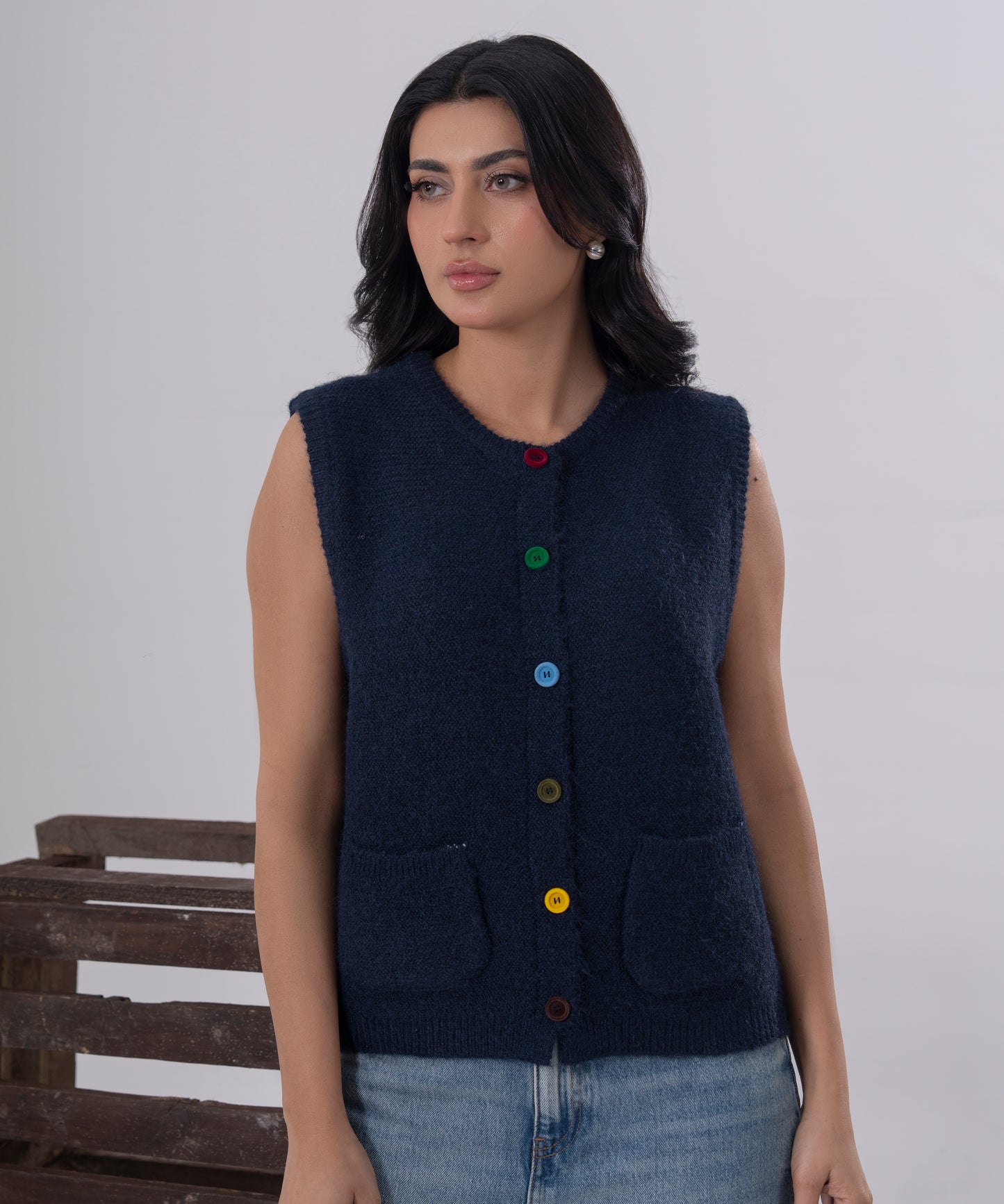 Midnight Buttoned Knit Vest