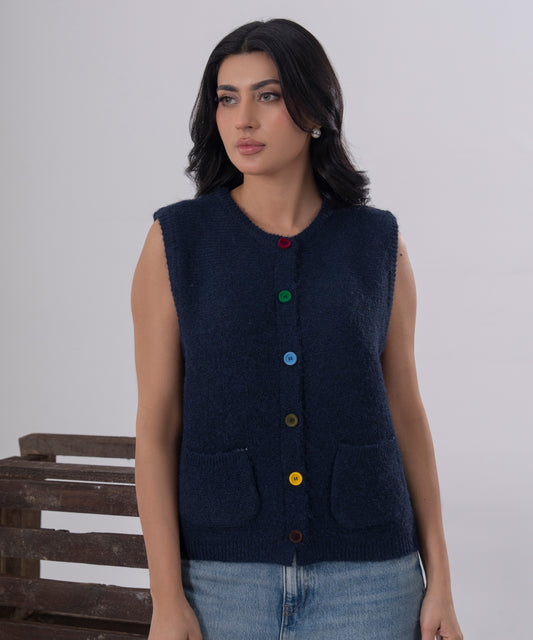 Midnight Buttoned Knit Vest