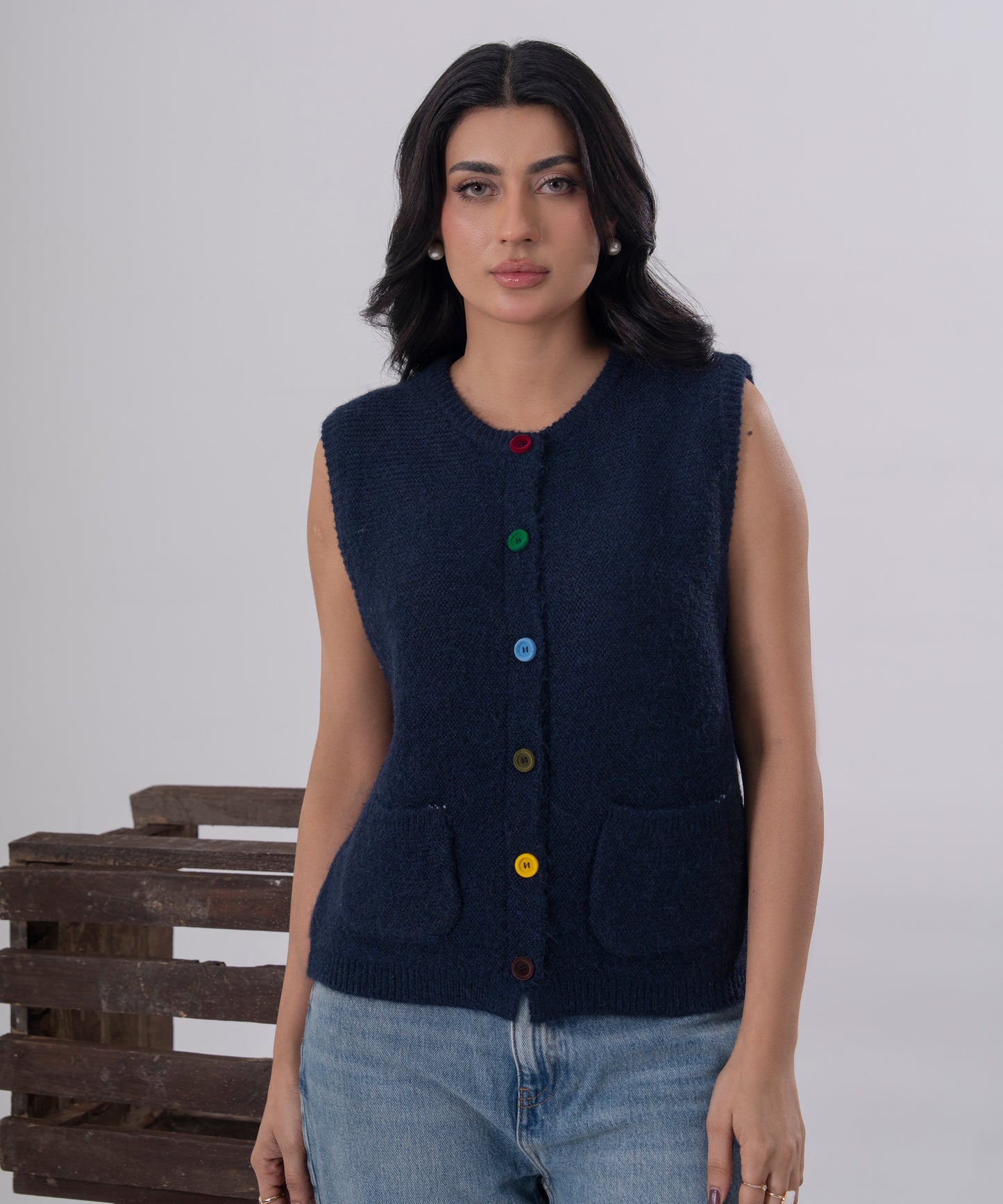 Midnight Buttoned Knit Vest
