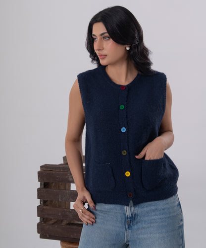 Midnight Buttoned Knit Vest