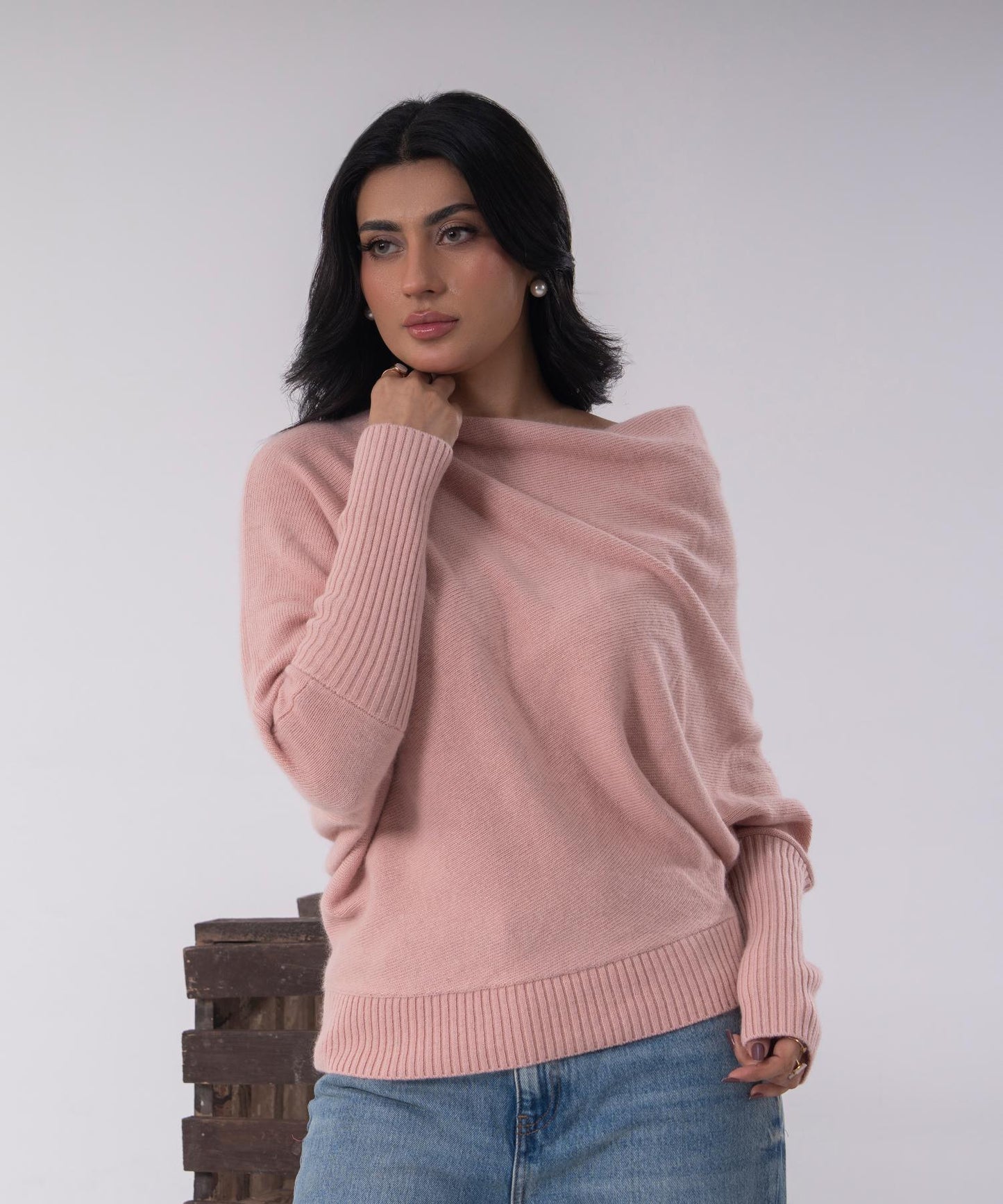 Blush One-Side Off-Shoulder Knit Top