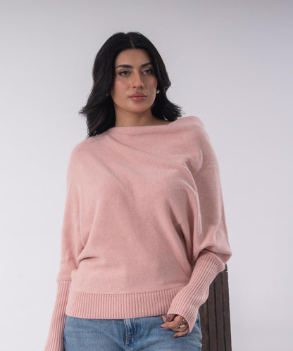 Blush One-Side Off-Shoulder Knit Top
