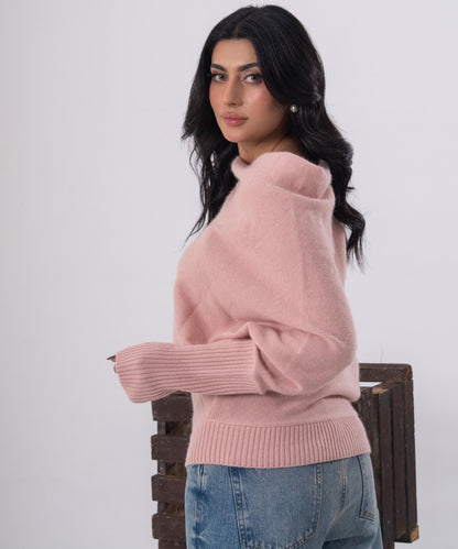 Blush One-Side Off-Shoulder Knit Top