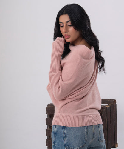 Blush One-Side Off-Shoulder Knit Top