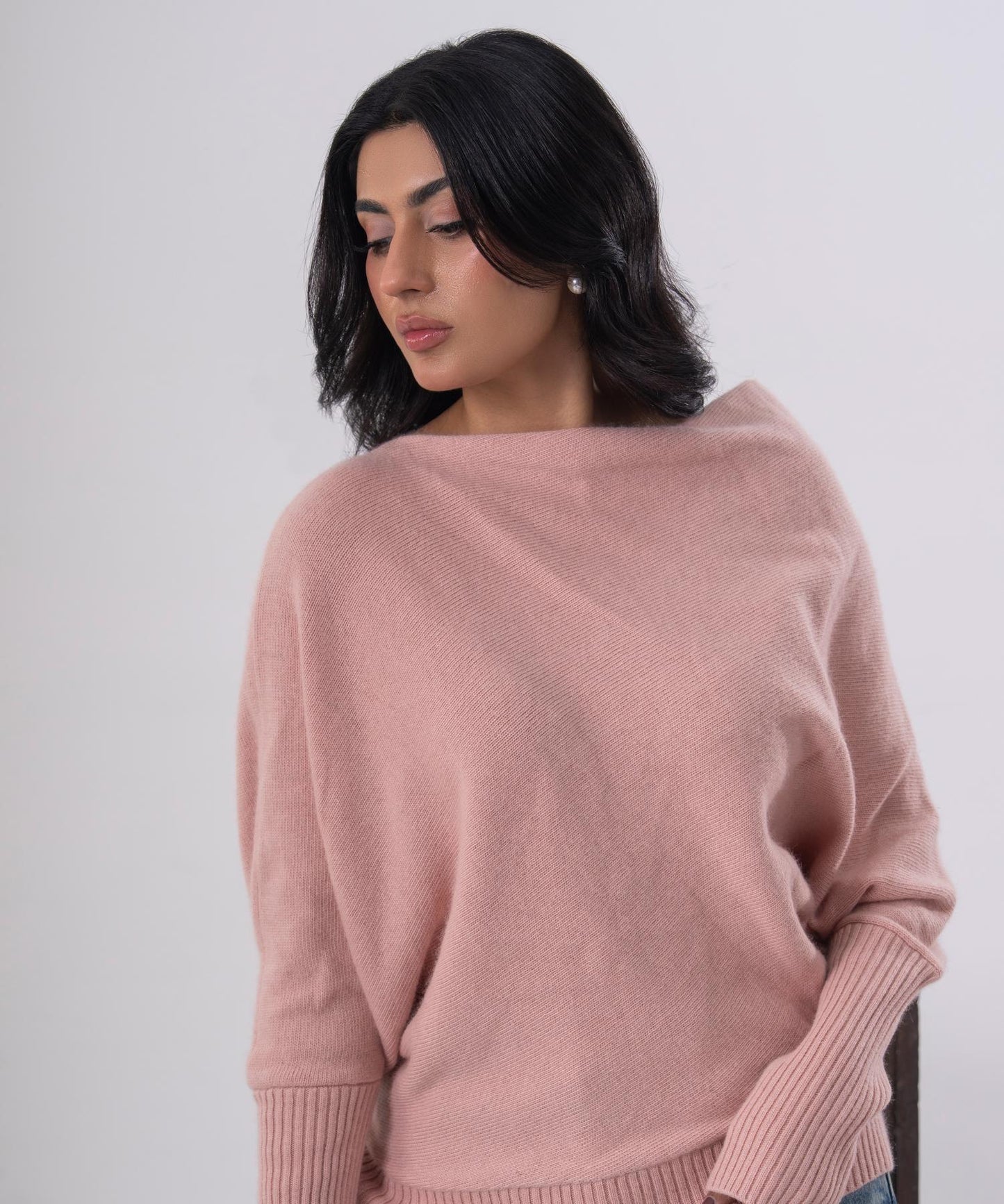 Blush One-Side Off-Shoulder Knit Top