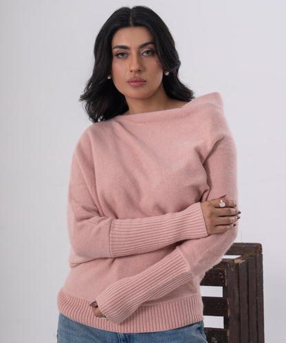 Blush One-Side Off-Shoulder Knit Top