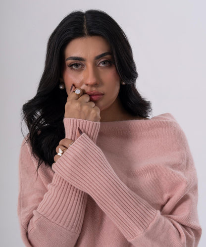 Blush One-Side Off-Shoulder Knit Top