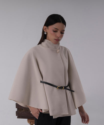 The Pearl Accent High-Neck Cape (Grey)
