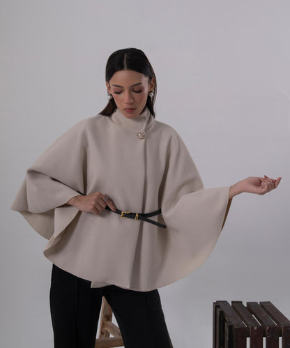 The Pearl Accent High-Neck Cape (Grey)