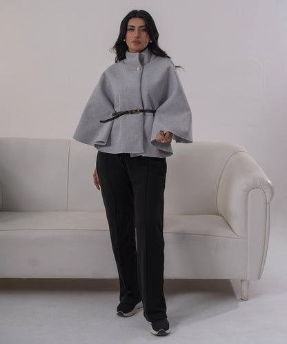 The Pearl Accent High-Neck Cape (Black)