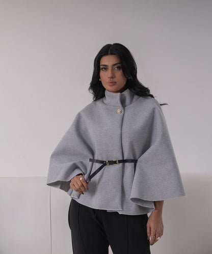 The Pearl Accent High-Neck Cape (Black)