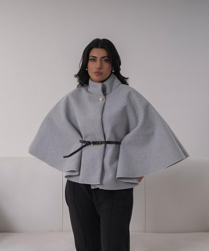 The Pearl Accent High-Neck Cape (Black)