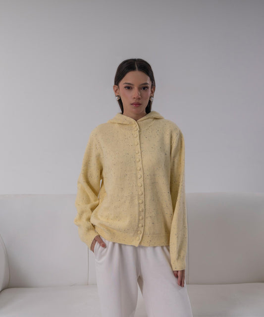 Soft Butter Flecked Hooded Cardigan